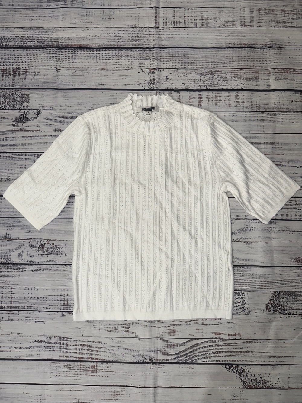 Madewell Pointelle-Stitch Mockneck Sweater Tee Sz. M - Picture 6 of 9